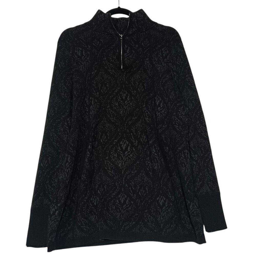 Cynthia Rowley Quarter Zip Sweater Jacquard Black Kangaroo Pocket Size XL